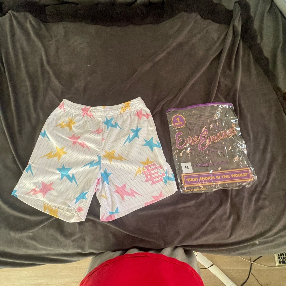 Eric Emanuel White Shorts with Colorful Star Accents